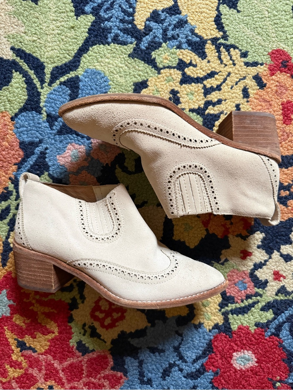 Madewell Light Beige Suede Perforated Ankle Booties Western Cowgirl Leather Cute